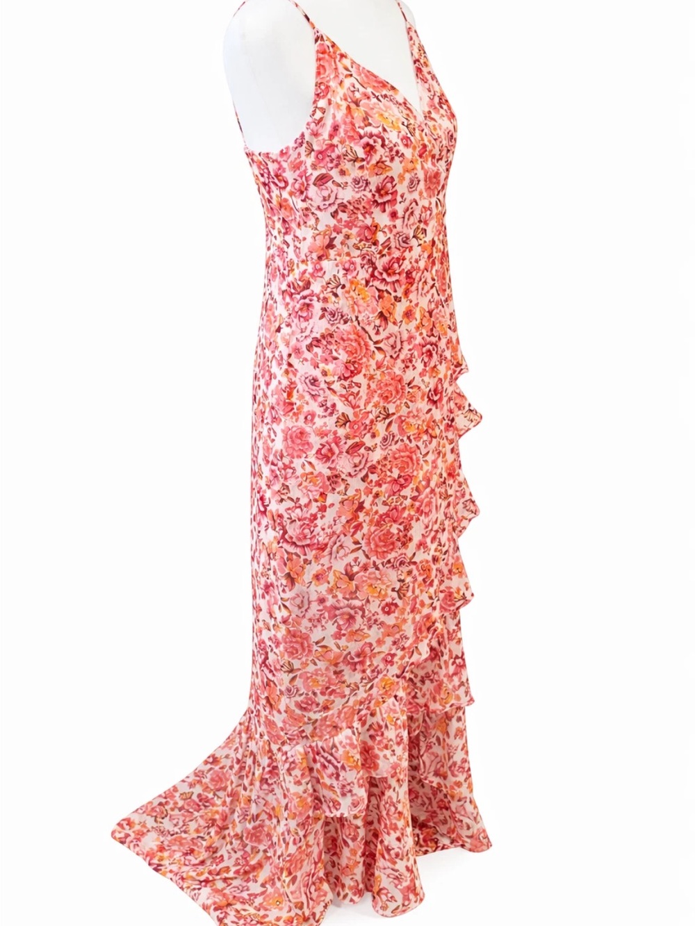 Lulu’s Always Enchanting pink floral metallic high low dress - Picture 9 of 10